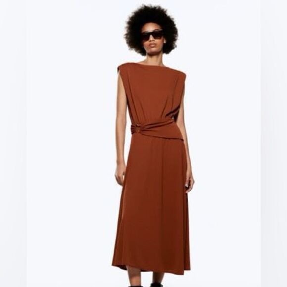 Zara brown dress with belt detail - Picture 7 of 12